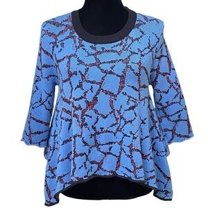 Opening Ceremony Crackle Knit Asymmetric Cropped Sweater Top Blue Large